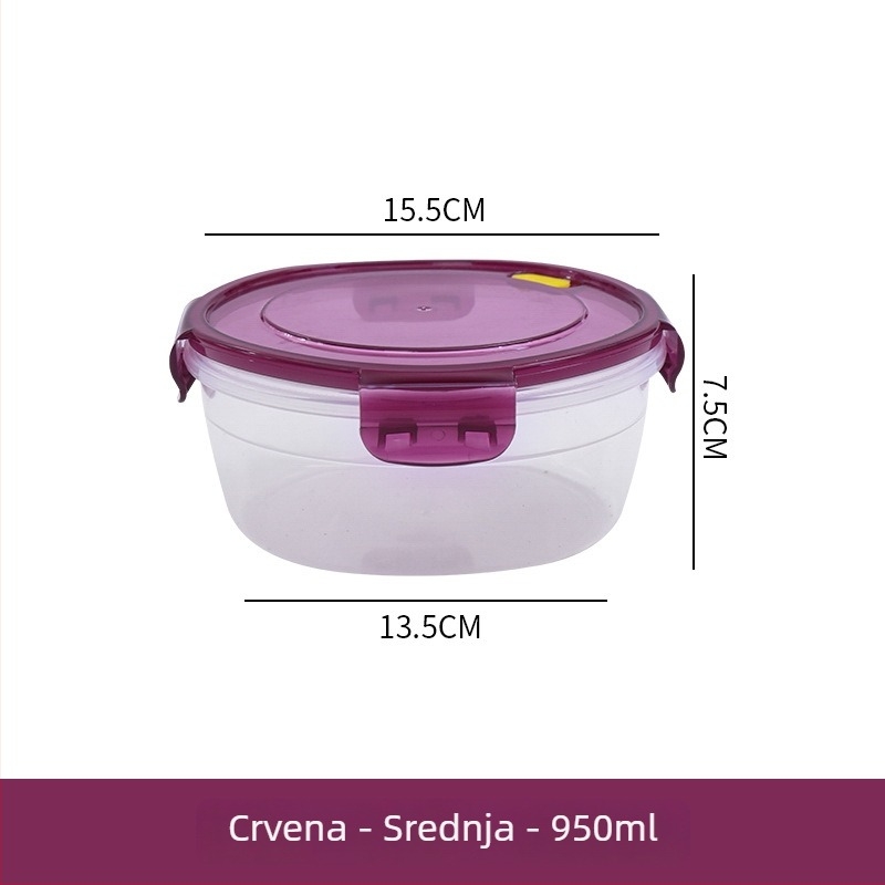 Plastična kutija za ručak s ventilacijskim otvorima, mikrovalna kompatibilna, okruglog oblika, kapacitet 1–2 L, poklop