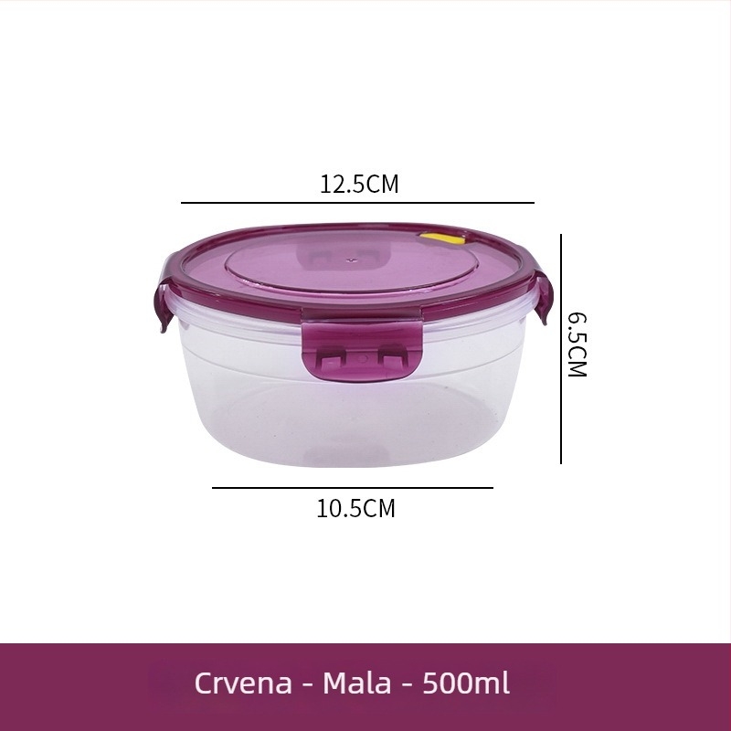 Plastična kutija za ručak s ventilacijskim otvorima, mikrovalna kompatibilna, okruglog oblika, kapacitet 1–2 L, poklop