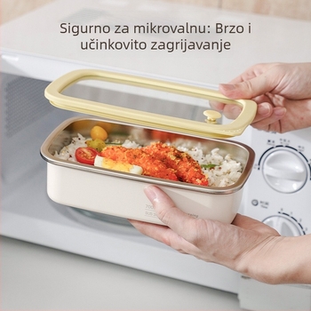 Kutija za ručak od 304 nehrđajućeg čelika, pravokutna, mikrovalna sigurnost, proziran stakleni poklopac s brtvom, različiti kapaciteti