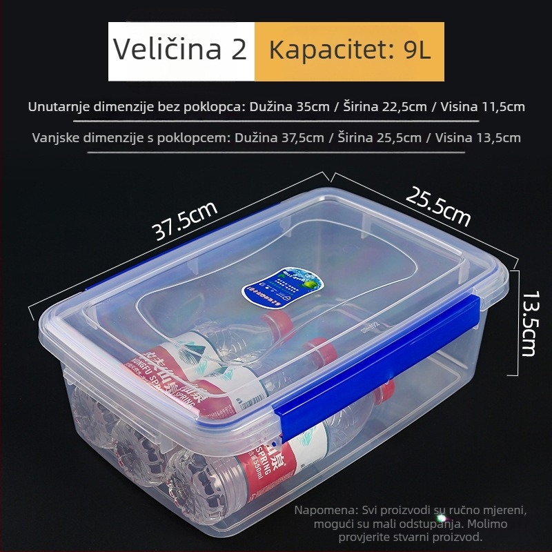 Crisper kutija od plastike, prozirna, pravokutnog oblika, održava hranu toplom, nije pogodna za mikrovalnu pećnicu