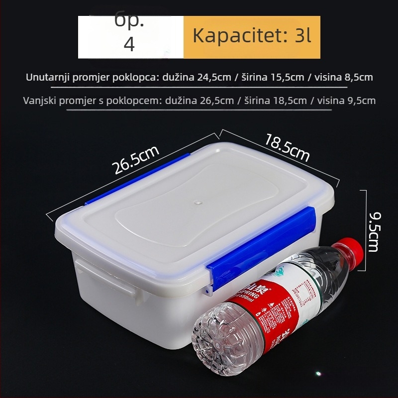 Crisper kutija od plastike, prozirna, pravokutnog oblika, održava hranu toplom, nije pogodna za mikrovalnu pećnicu