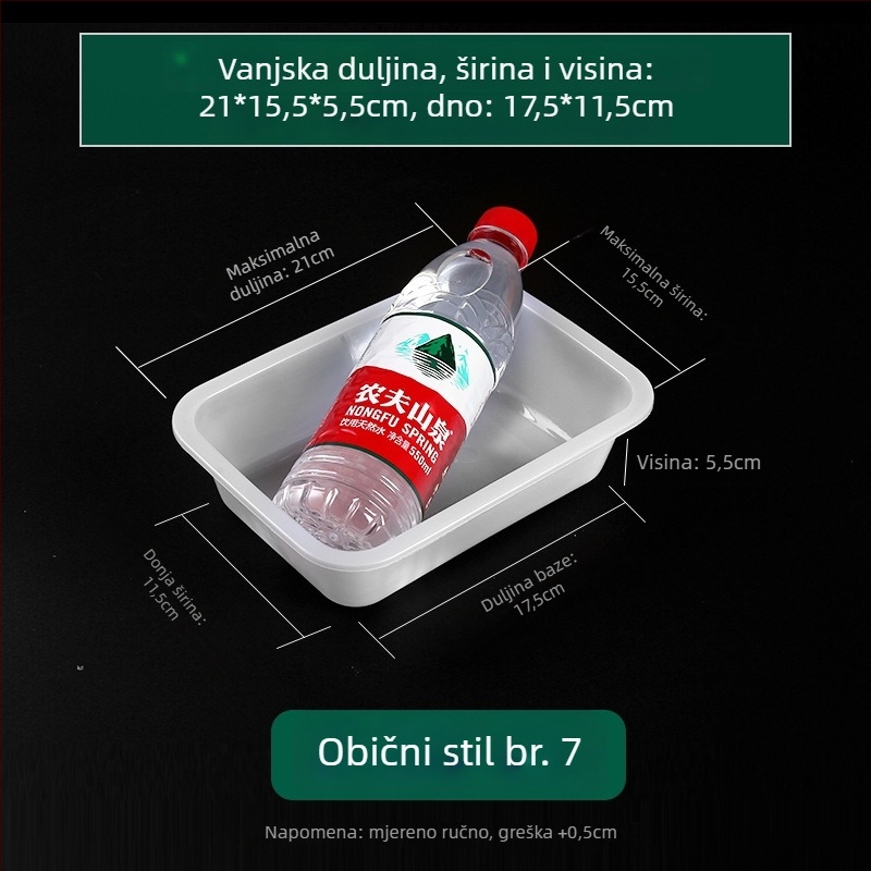 Crisper kutija od plastike, prozirna, pravokutnog oblika, održava hranu toplom, nije pogodna za mikrovalnu pećnicu