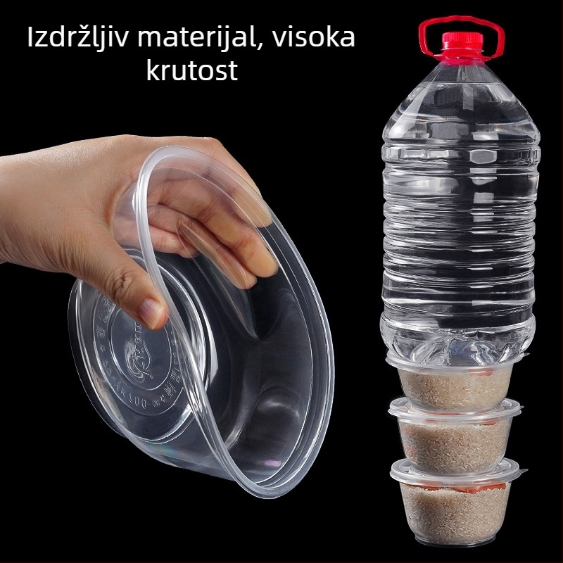 Jednokratna debela okrugla posuda za pakiranje, plastična kutija za brzu hranu, zdjela za juhu, rezance i žele desert