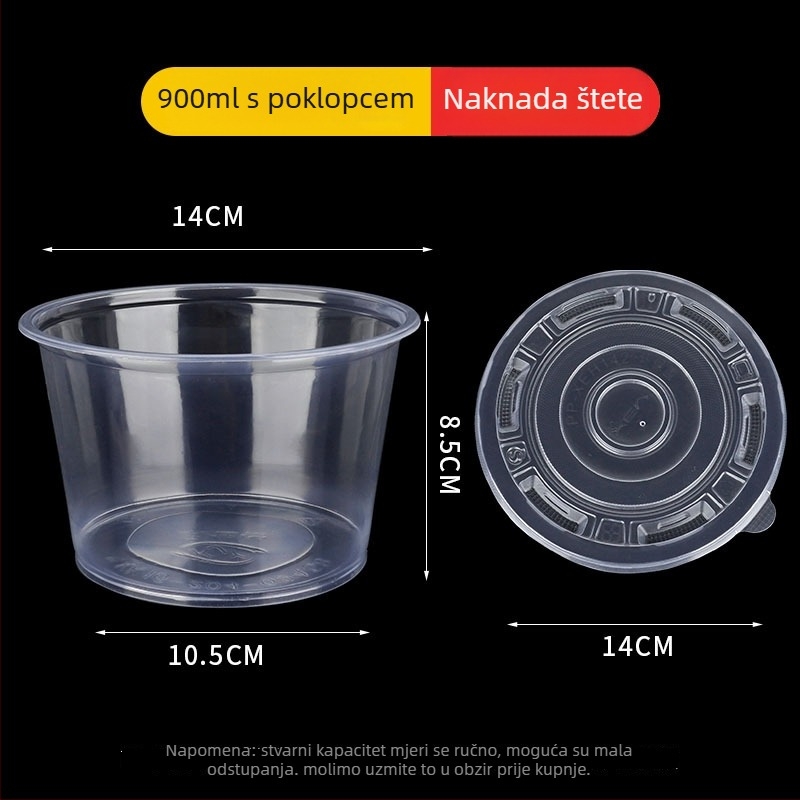 Jednokratna debela okrugla posuda za pakiranje, plastična kutija za brzu hranu, zdjela za juhu, rezance i žele desert