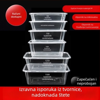 Jednokratna pravokutna kutija za obrok s poklopcem, prozirna, 1000 ml, PP plast, pogodna za mikrovalnu pećnicu