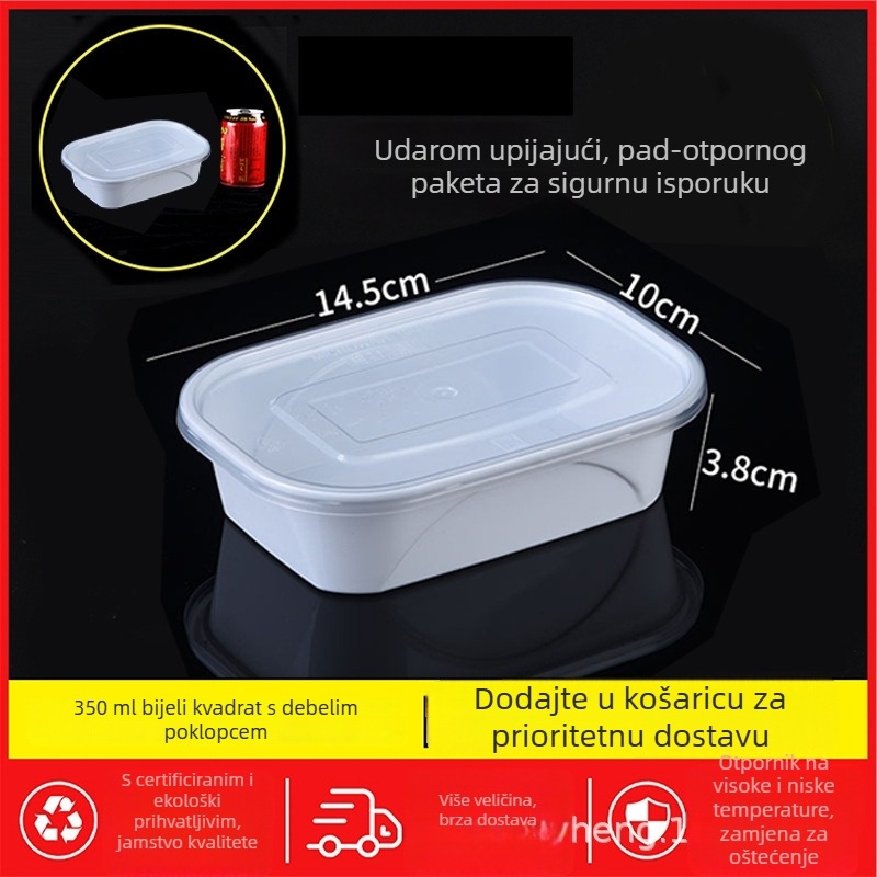 Jednokratna pravokutna kutija za obrok s poklopcem, prozirna, 1000 ml, PP plast, pogodna za mikrovalnu pećnicu