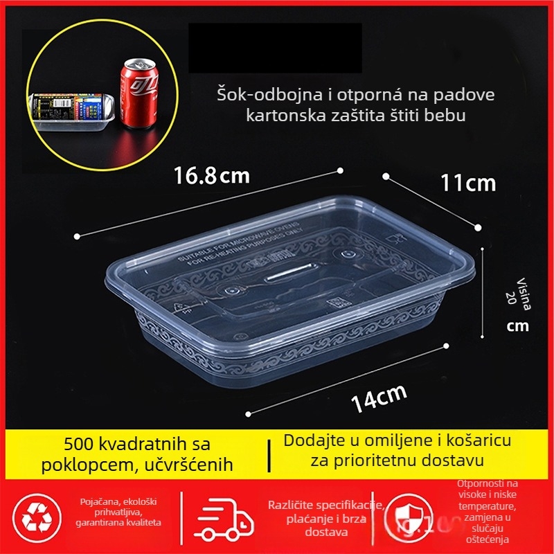 Jednokratna pravokutna kutija za obrok s poklopcem, prozirna, 1000 ml, PP plast, pogodna za mikrovalnu pećnicu