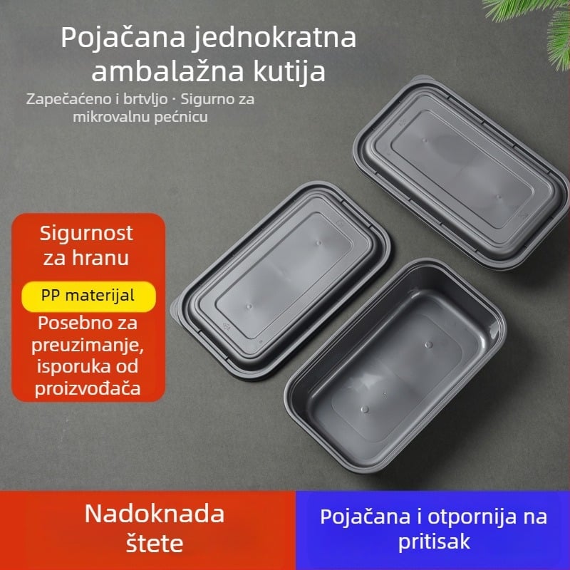 Jednokratna pravokutna kutija za obrok, mikrovalnu pećnicu pogodna, prehrambeni PP materijal, mogućnost otiska logotipa