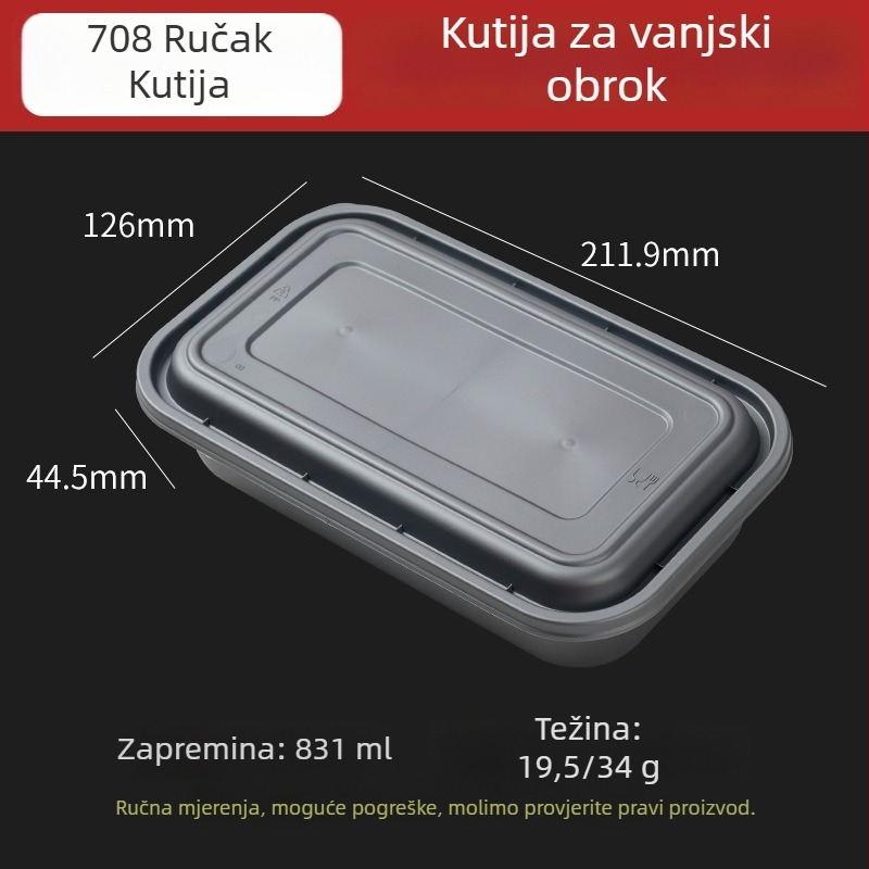 Jednokratna pravokutna kutija za obrok, mikrovalnu pećnicu pogodna, prehrambeni PP materijal, mogućnost otiska logotipa