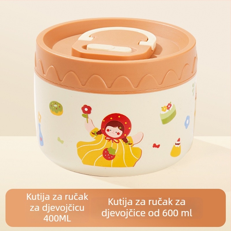 Kutija za ručak od nehrđajućeg čelika 304, s PP poklopcem, mikrotalasna sigurna, prijenosna i izolirana, za studente i zaposlenike