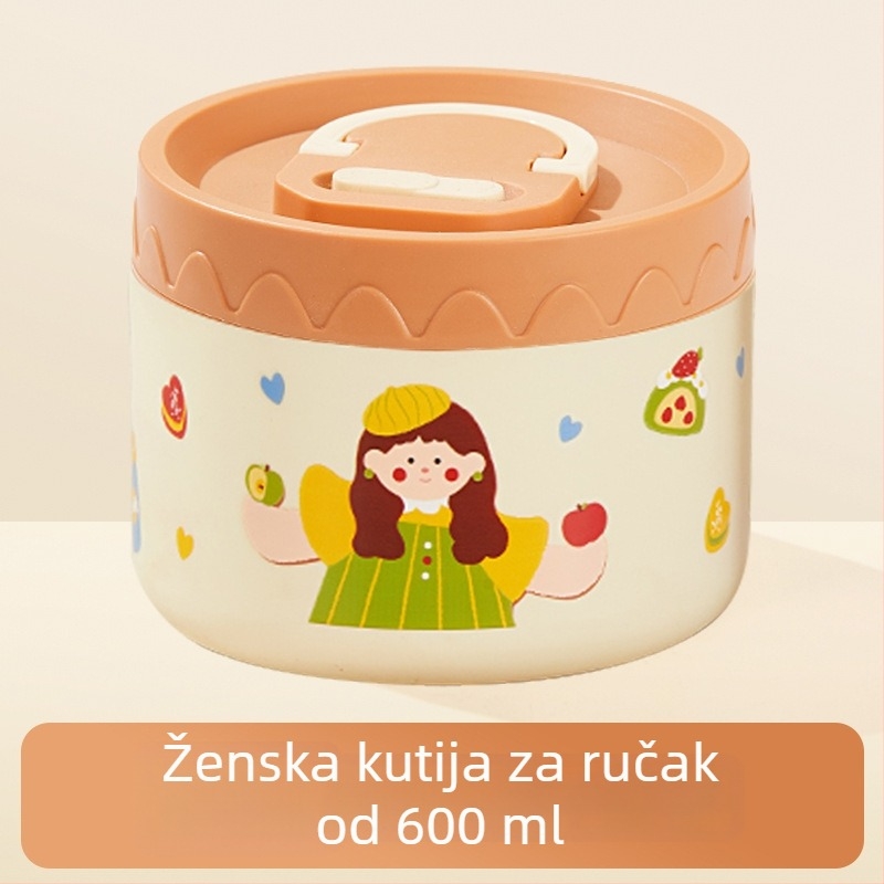 Kutija za ručak od nehrđajućeg čelika 304, s PP poklopcem, mikrotalasna sigurna, prijenosna i izolirana, za studente i zaposlenike