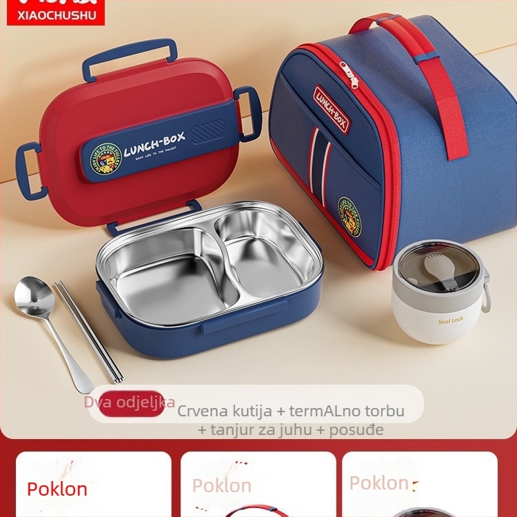Kutija za ručak od nehrđajućeg čelika 316, izolirana, za djecu, s podijeljenim pretincima, prehrambena kvaliteta, lagani luksuzan dizajn