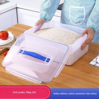 Prozirna plastična kutija za čuvanje hrane, PP materijal, pravokutnog oblika, kapacitet preko 5 L, zapečaćena, pogodna za mikrovalnu