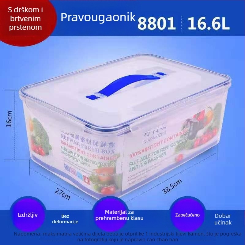 Prozirna plastična kutija za čuvanje hrane, PP materijal, pravokutnog oblika, kapacitet preko 5 L, zapečaćena, pogodna za mikrovalnu