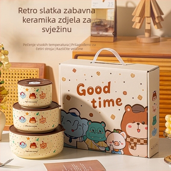 Keramička zdjela za očuvanje svježine s poklopcem, ovalnog oblika, izolirana, pogodna za mikrovalnu