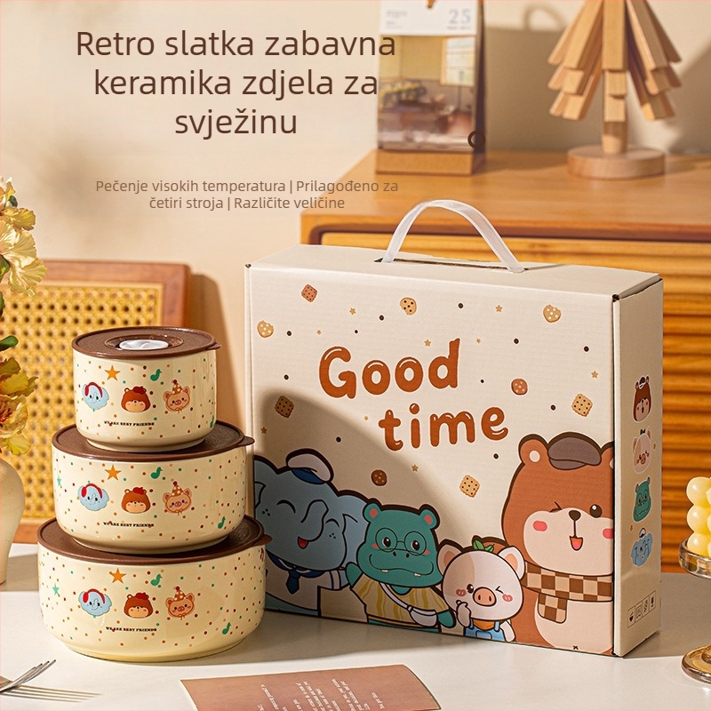 Keramička zdjela za očuvanje svježine s poklopcem, ovalnog oblika, izolirana, pogodna za mikrovalnu