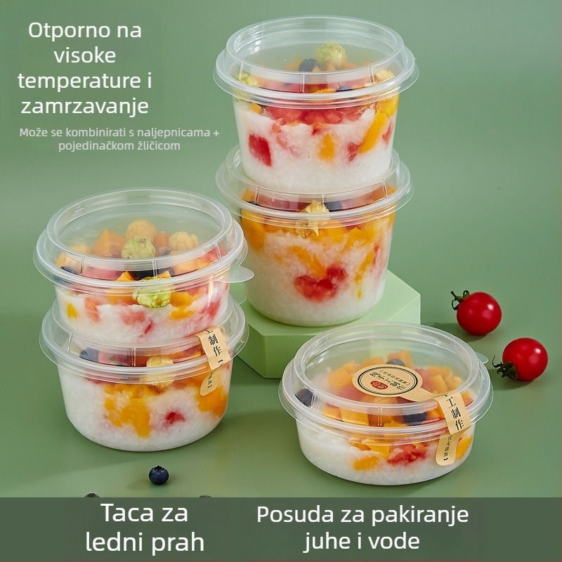 Jednokratna okrugla posuda za deserte s poklopcem, PP materijal, za dostavu, pakiranje 50 kom