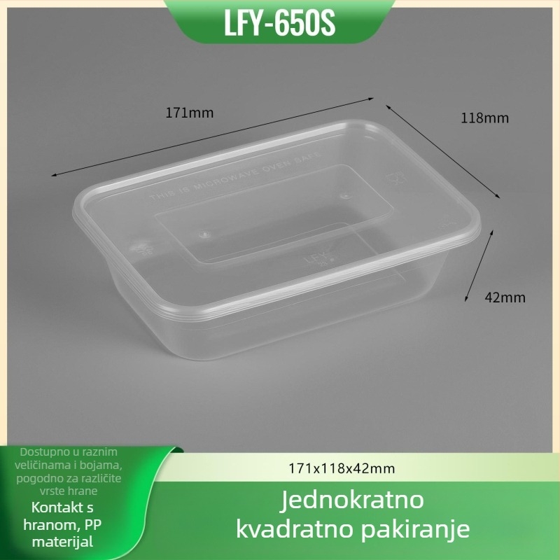 Jednokratna pravokutna kutija za ručak s poklopcem, debela plastična kutija za dostavu, PP siguran za hranu, mikrovalna sigurnost, mogućnost tiskanja logotipa