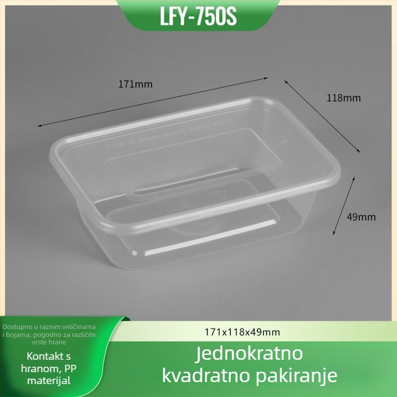 Jednokratna pravokutna kutija za ručak s poklopcem, debela plastična kutija za dostavu, PP siguran za hranu, mikrovalna sigurnost, mogućnost tiskanja logotipa