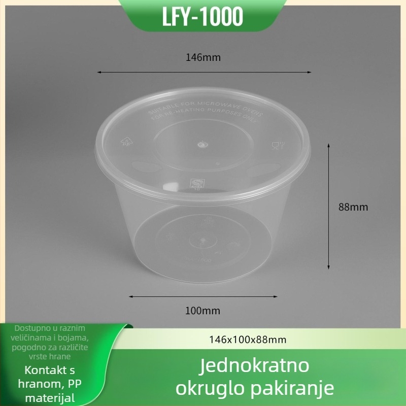 Jednokratna pravokutna kutija za ručak s poklopcem, debela plastična kutija za dostavu, PP siguran za hranu, mikrovalna sigurnost, mogućnost tiskanja logotipa