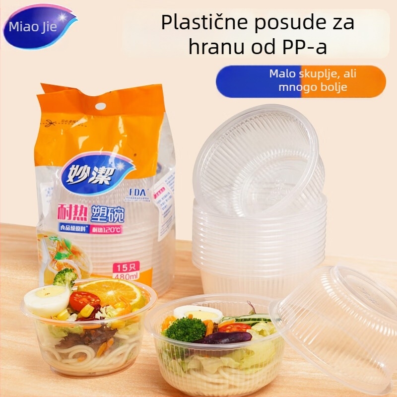Miaojie jednokratna plastična okrugla zdjela – bez poklopca, 420 ml/480 ml