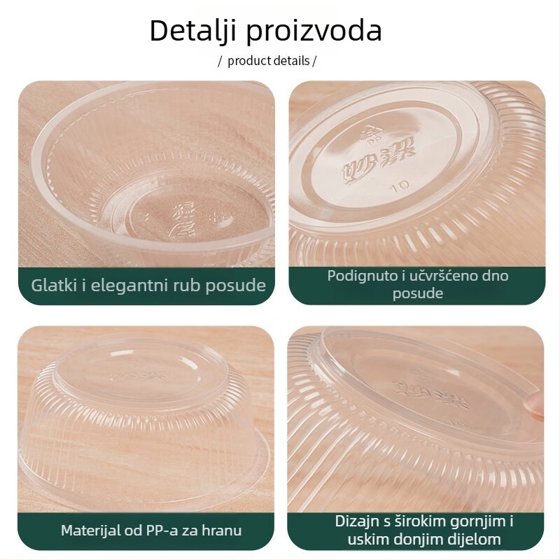 Miaojie jednokratna plastična okrugla zdjela – bez poklopca, 420 ml/480 ml