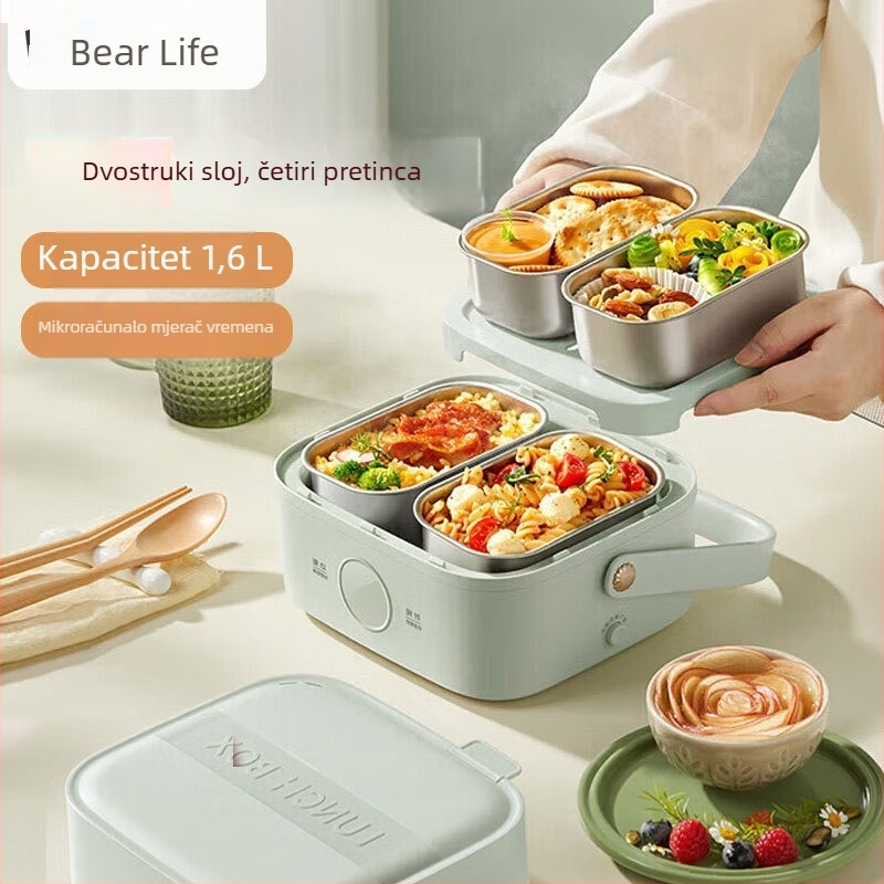 Bear električna kutija za topli obrok, izolirana, dvostruka s četiri pretinca, model DFH-G16W7