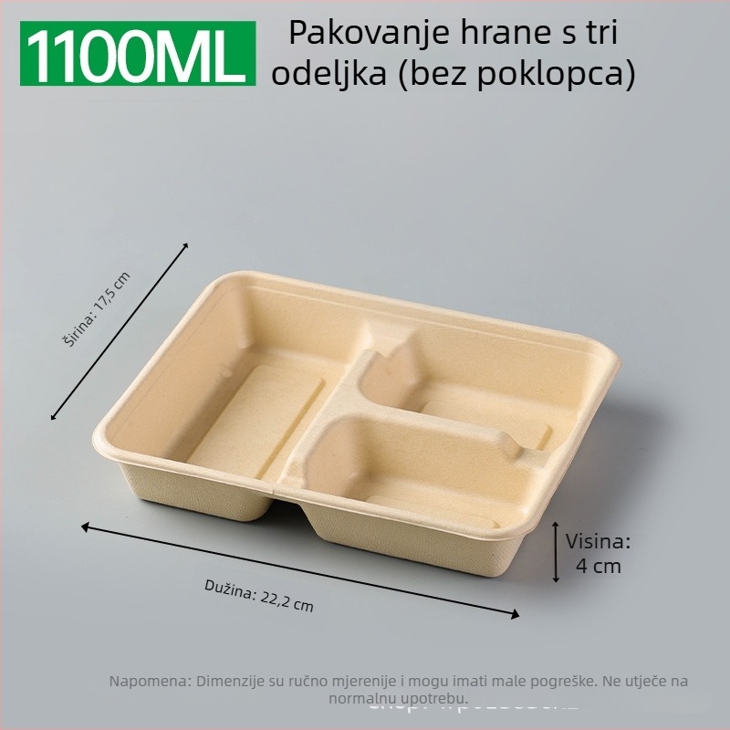 Jednokratna višekomorna kutija za ručak od celuloze šećerne trstike (3/4/5 odjeljaka), mikrovalna sigurna, biološki razgradiva, 25 komada u pakiranju