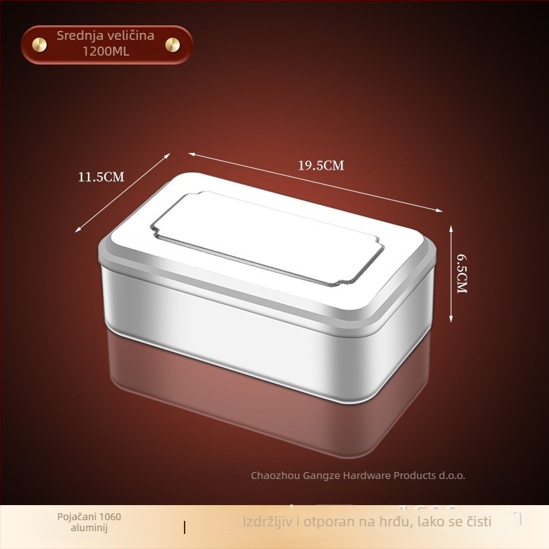 Kutija za ručak – aluminijska, kvadratna (800–1000 ml, japanski stil)