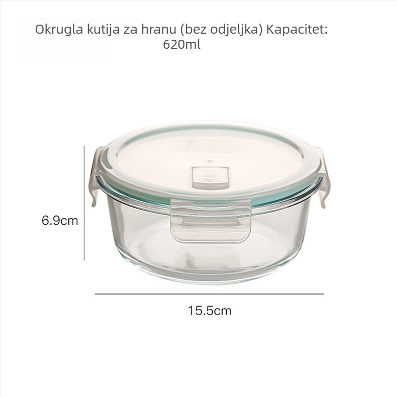 Kutija za ručak od visokou otpornog stakla, toplinski otporna, mikrovalna sigurna, pravokutnog oblika, čvrsto zatvorena za skladištenje u hladnjaku
