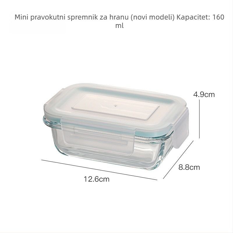 Kutija za ručak od visokou otpornog stakla, toplinski otporna, mikrovalna sigurna, pravokutnog oblika, čvrsto zatvorena za skladištenje u hladnjaku