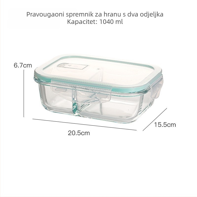 Kutija za ručak od visokou otpornog stakla, toplinski otporna, mikrovalna sigurna, pravokutnog oblika, čvrsto zatvorena za skladištenje u hladnjaku