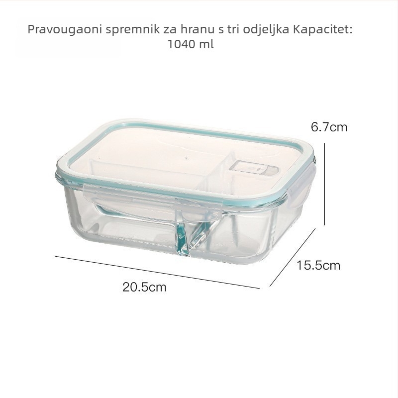 Kutija za ručak od visokou otpornog stakla, toplinski otporna, mikrovalna sigurna, pravokutnog oblika, čvrsto zatvorena za skladištenje u hladnjaku