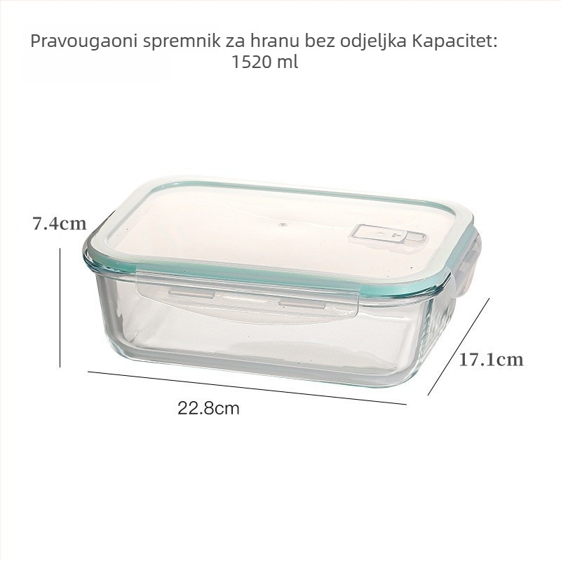 Kutija za ručak od visokou otpornog stakla, toplinski otporna, mikrovalna sigurna, pravokutnog oblika, čvrsto zatvorena za skladištenje u hladnjaku