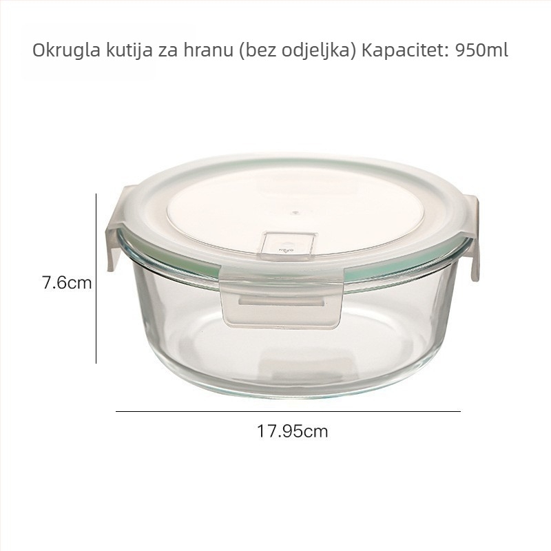 Kutija za ručak od visokou otpornog stakla, toplinski otporna, mikrovalna sigurna, pravokutnog oblika, čvrsto zatvorena za skladištenje u hladnjaku