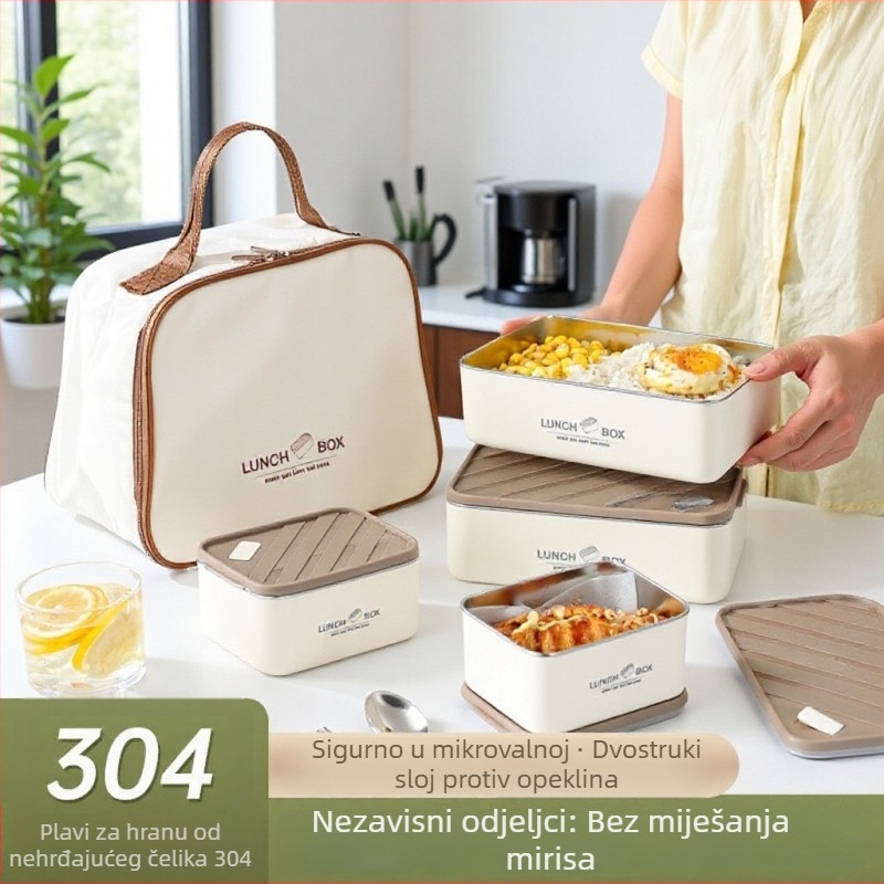 Kutija za ručak od 304 nehrđajućeg čelika, pravokutna, sigurna za mikrovalnu, čuva svježinu, s zatvorenim poklopcem, za studente