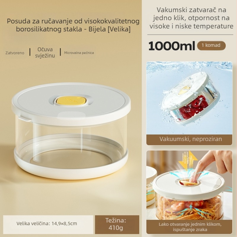 Ankou kutija za obrok od borosilikatnog stakla, mikrovalna sigurna, okruglog oblika, 1–2 L, hermetična s pregradama, za ured/školu