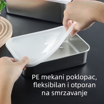 Kutija od nehrđajućeg čelika 304, zatvorena, pravokutna, prozirni poklopac, prehrambena kvaliteta, moguć ispis logotipa
