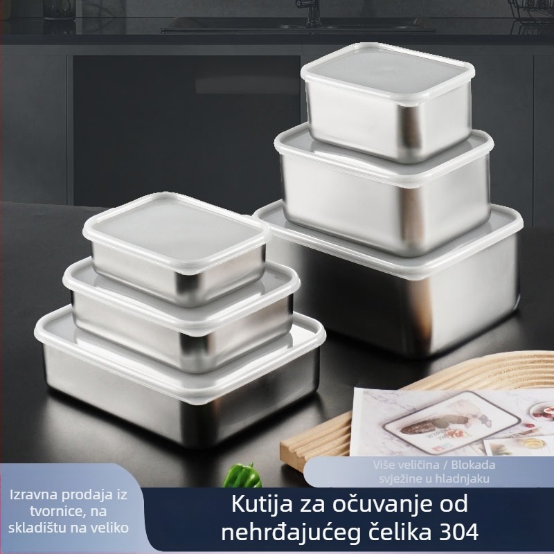 Kutija od nehrđajućeg čelika 304, zatvorena, pravokutna, prozirni poklopac, prehrambena kvaliteta, moguć ispis logotipa