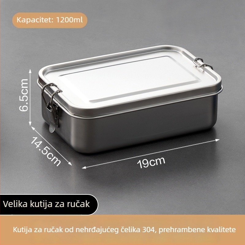 Kutija za ručak od 304 nehrđajućeg čelika, kvalitete hrane, s poklopcem, za studente i zaposlenike