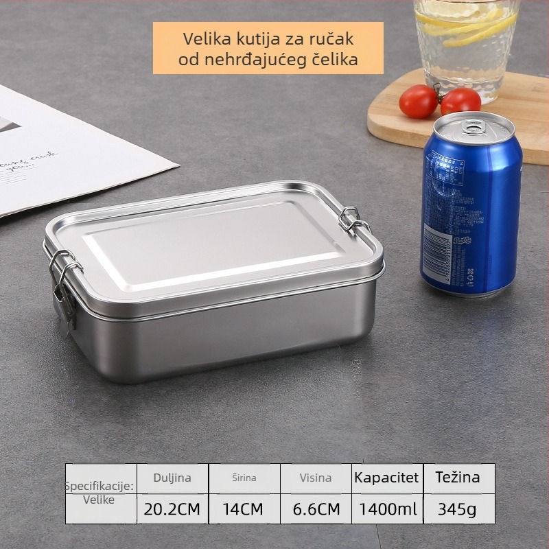 Kutija za ručak od 304 nehrđajućeg čelika, kvalitete hrane, s poklopcem, za studente i zaposlenike
