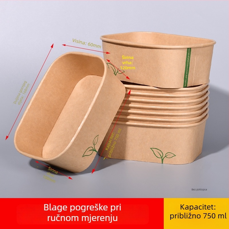 Jednokratna kutija za ručak od kraft papira, 750 ml, pravokutna, 25 komada u pakiranju, papir drvne pulpe, mikrovalna pećnica nije dostupna