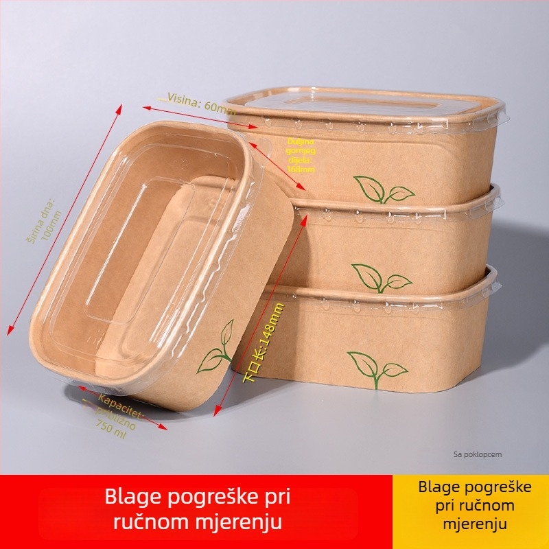 Jednokratna kutija za ručak od kraft papira, 750 ml, pravokutna, 25 komada u pakiranju, papir drvne pulpe, mikrovalna pećnica nije dostupna