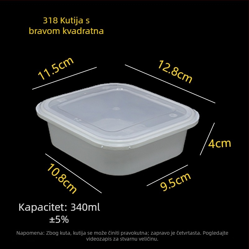 Jednokratna kutija za obrok 318 s zaključavanjem protiv krađe, kvadratnog oblika, prehrambene kvalitete, za dostavu, debela, s poklopcem, premium