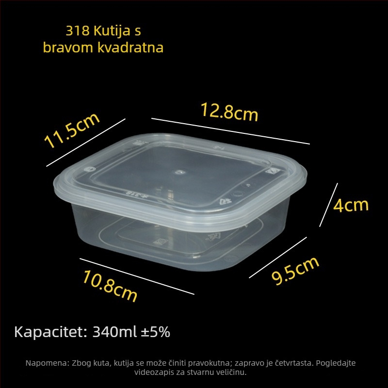 Jednokratna kutija za obrok 318 s zaključavanjem protiv krađe, kvadratnog oblika, prehrambene kvalitete, za dostavu, debela, s poklopcem, premium