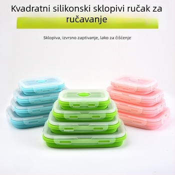 Silikonska sklopiva kutija za ručak - kvadratnog oblika, mikrovalna sigurnost, zadržava toplinu, kapacitet 1-2 L
