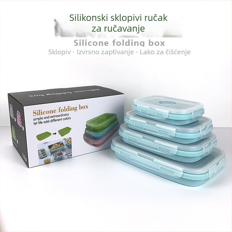 Silikonska sklopiva kutija za ručak - kvadratnog oblika, mikrovalna sigurnost, zadržava toplinu, kapacitet 1-2 L