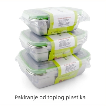 Set od tri posude za čuvanje hrane od 304 nehrđajućeg čelika, kvadratnog oblika, s poklopcem za brtvljenje i sprječavanje propuštanja