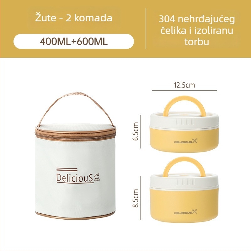 Kutija za ručak od 304 nehrđajućeg čelika, okrugla, mikrotalasna sigurna, jednodjelna, s odvojivim i perivim poklopcem