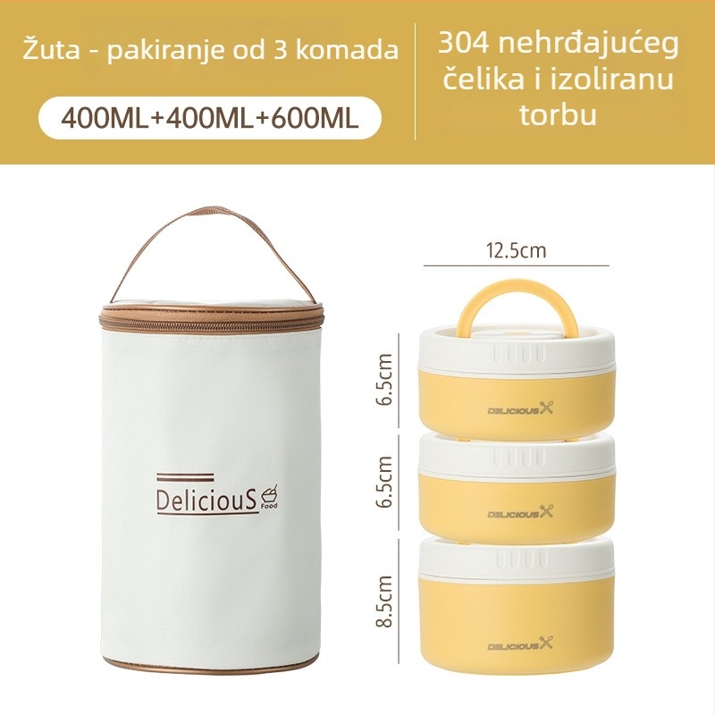 Kutija za ručak od 304 nehrđajućeg čelika, okrugla, mikrotalasna sigurna, jednodjelna, s odvojivim i perivim poklopcem